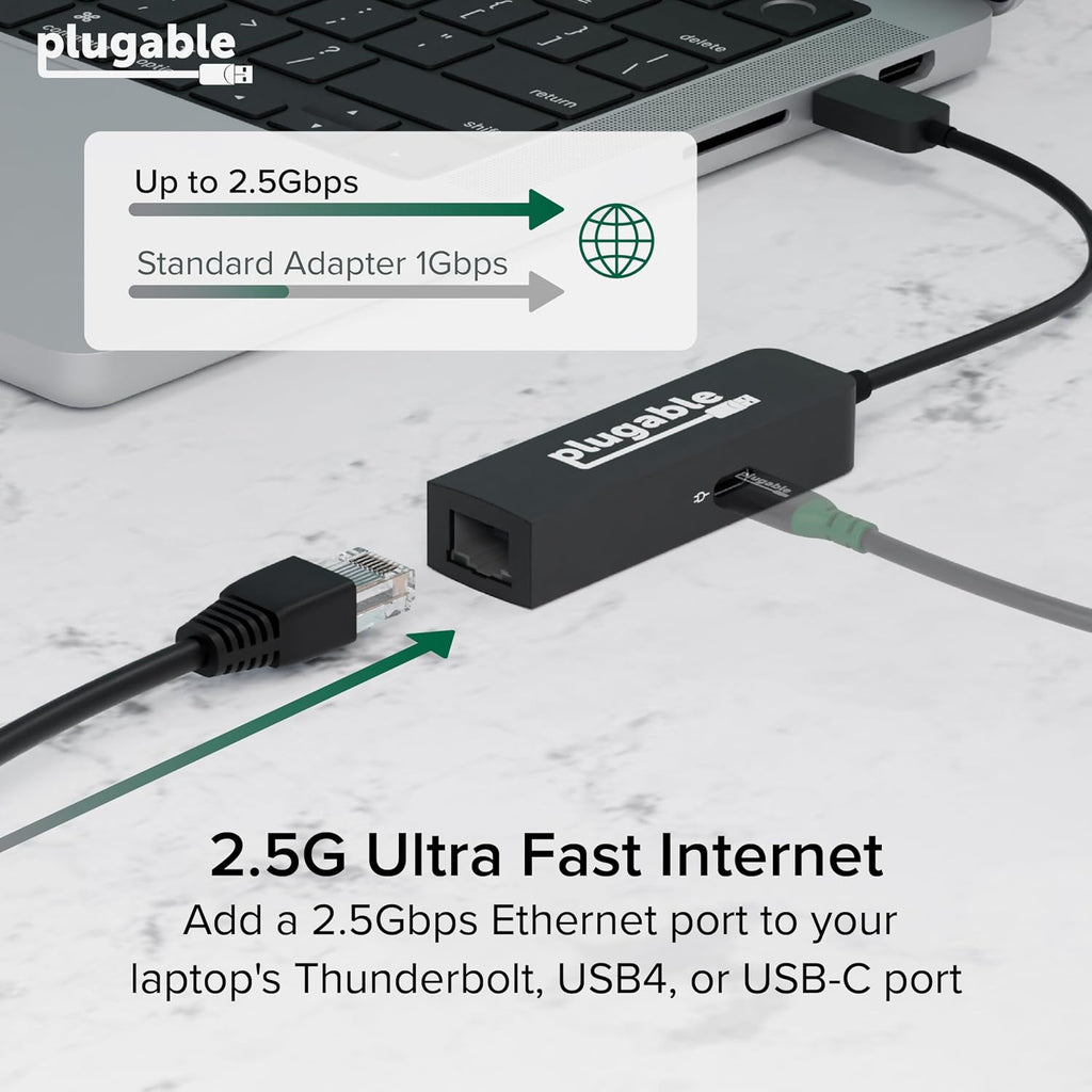 Adaptador USB C a Ethernet enchufable de 2,5 Gb con carga PD de 100 W