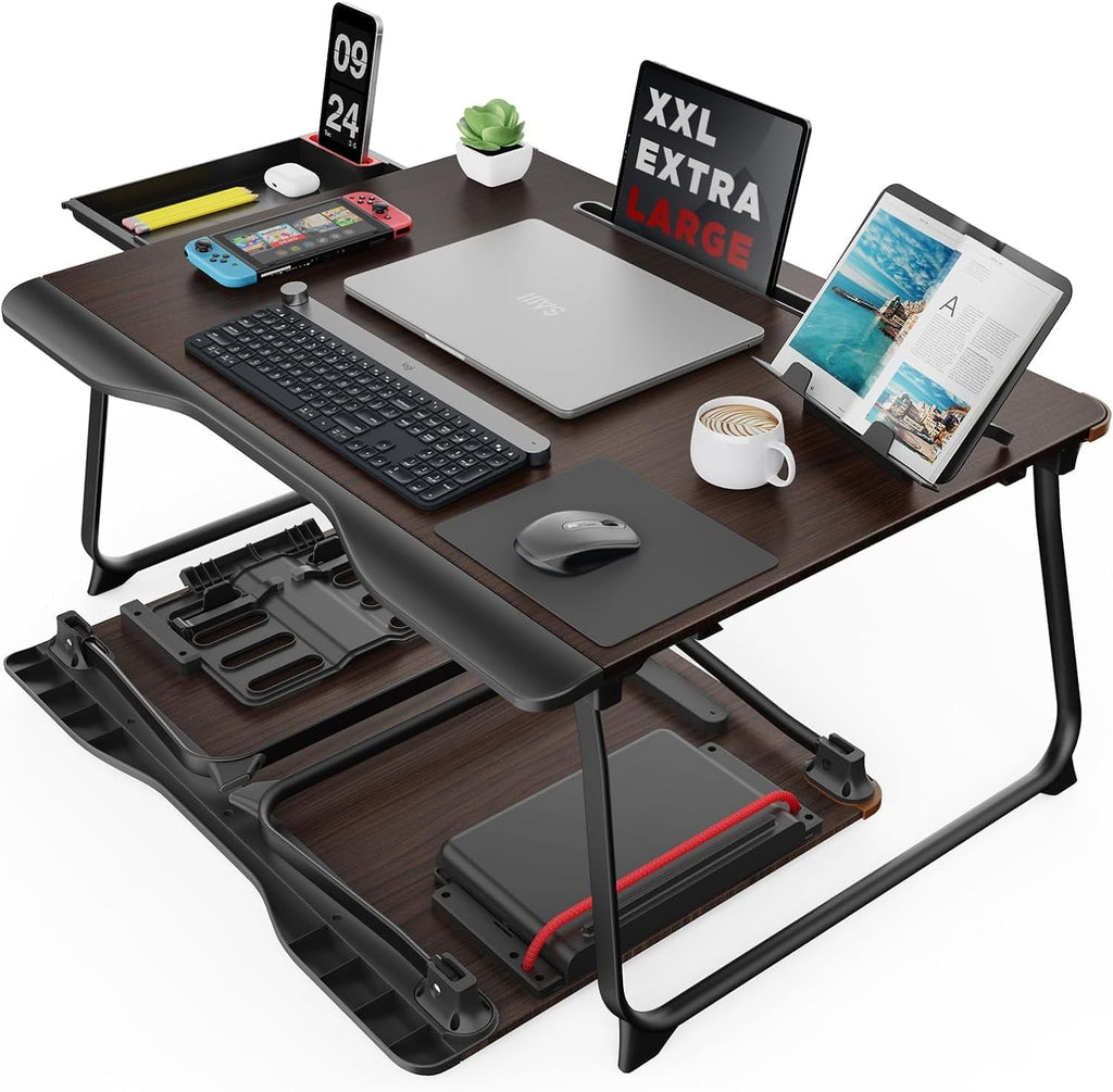 SAIJI - Escritorio para computadora portátil para cama, mesa de cama plegable XXL, 25.6 x 19.3 pulgadas