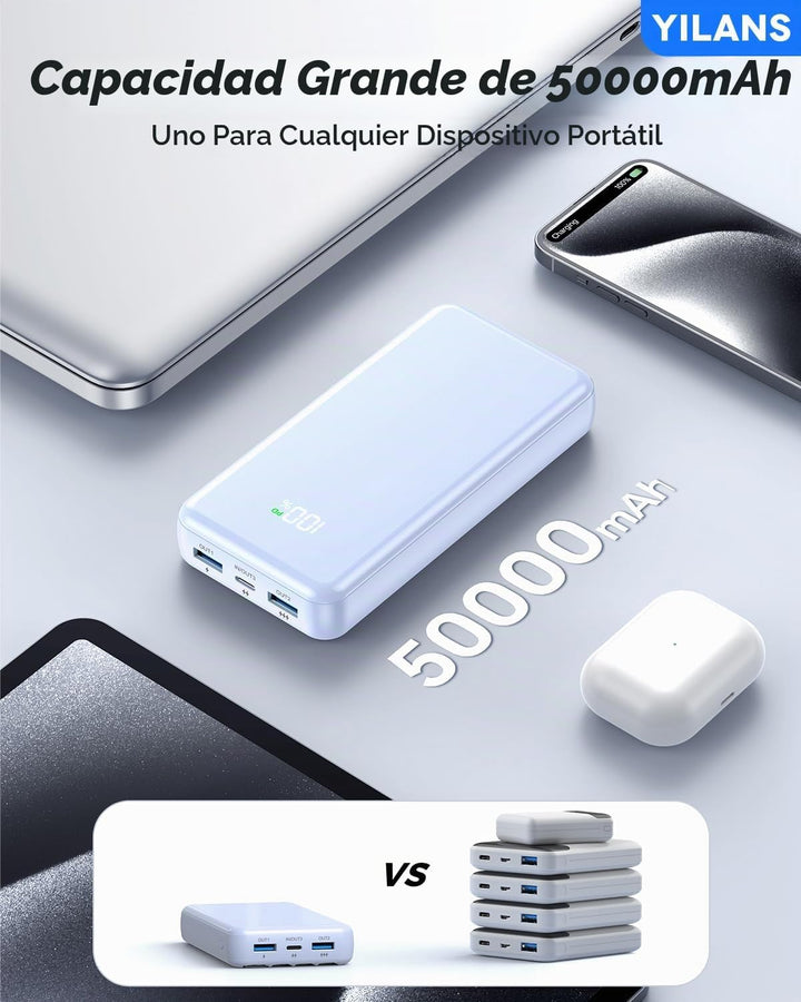 Cargador portátil, banco de energía de 50000 mAh, cable integrado,...