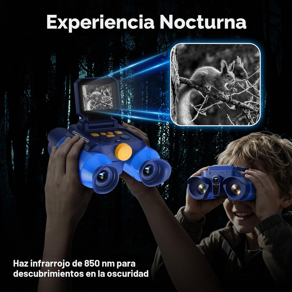 Prismáticos para niños con cámara de visión nocturna, aumento óptico de 10x