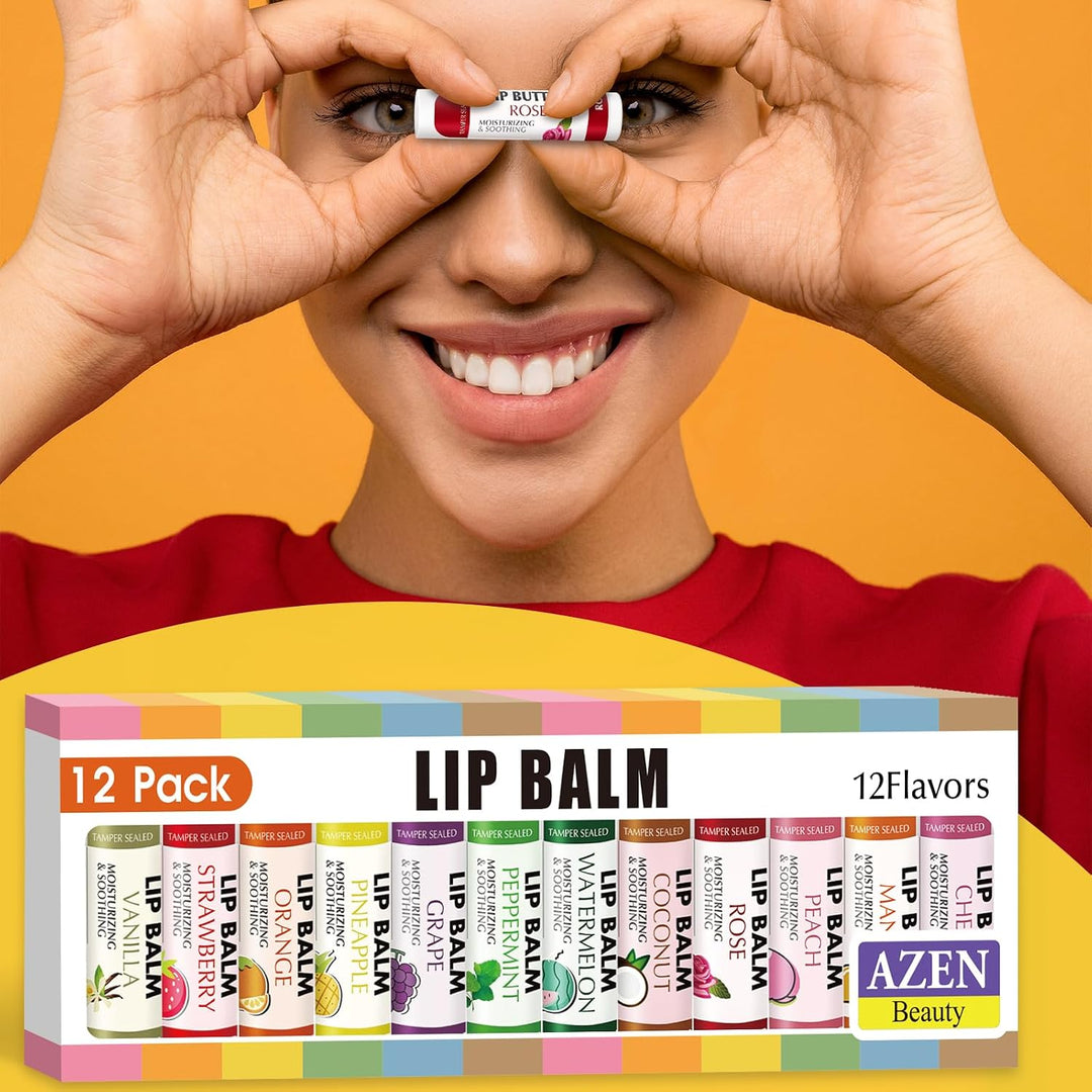 AZEN Paquete de 12 bálsamos labiales a granel, bálsamos labiales hi...
