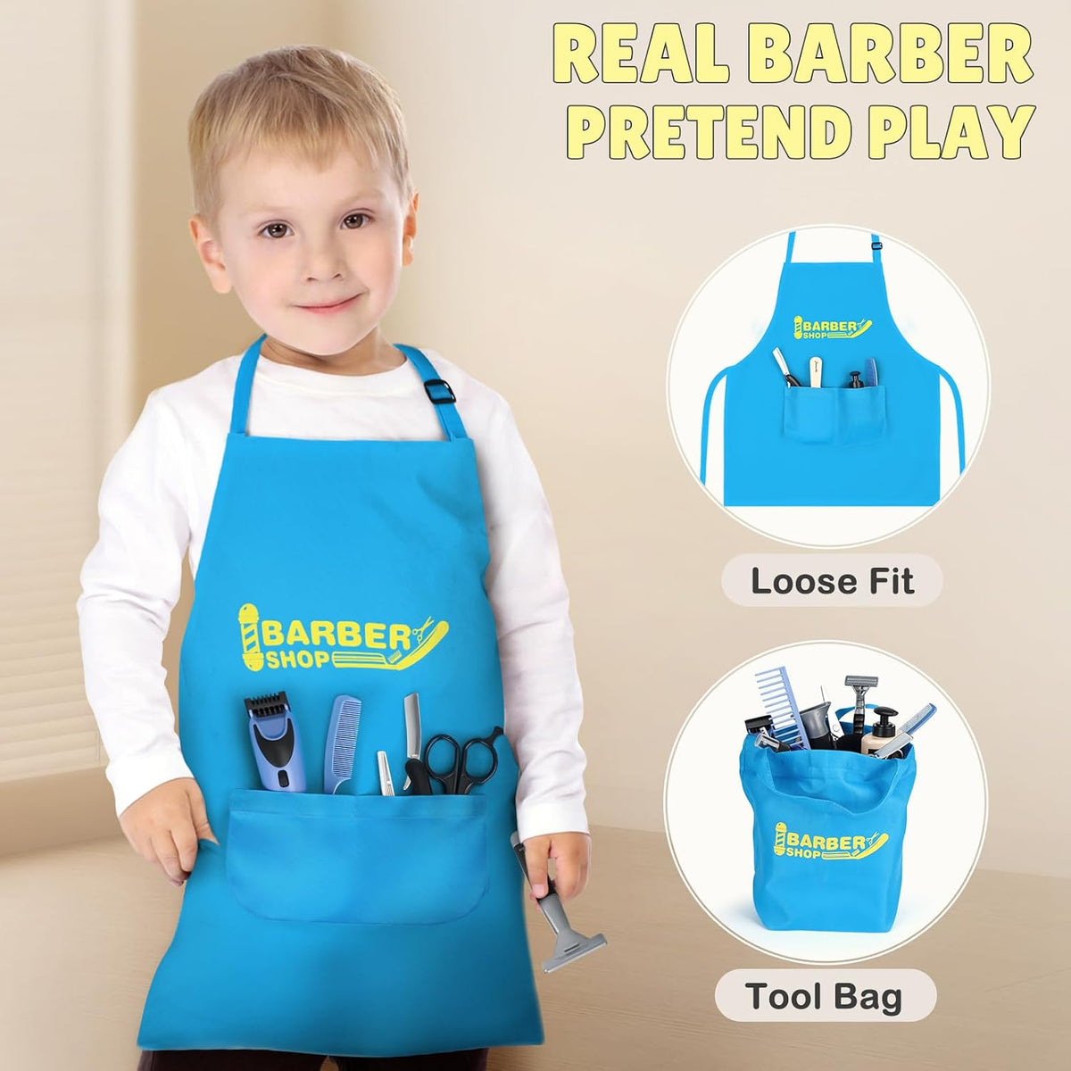 Juego de simulación de peluquería, juguetes de peluquería para niños, kit de afeitado para niños para niños de 3 años en adelante con secador de pelo, juguetes de afeitadora eléctrica, bolsa de