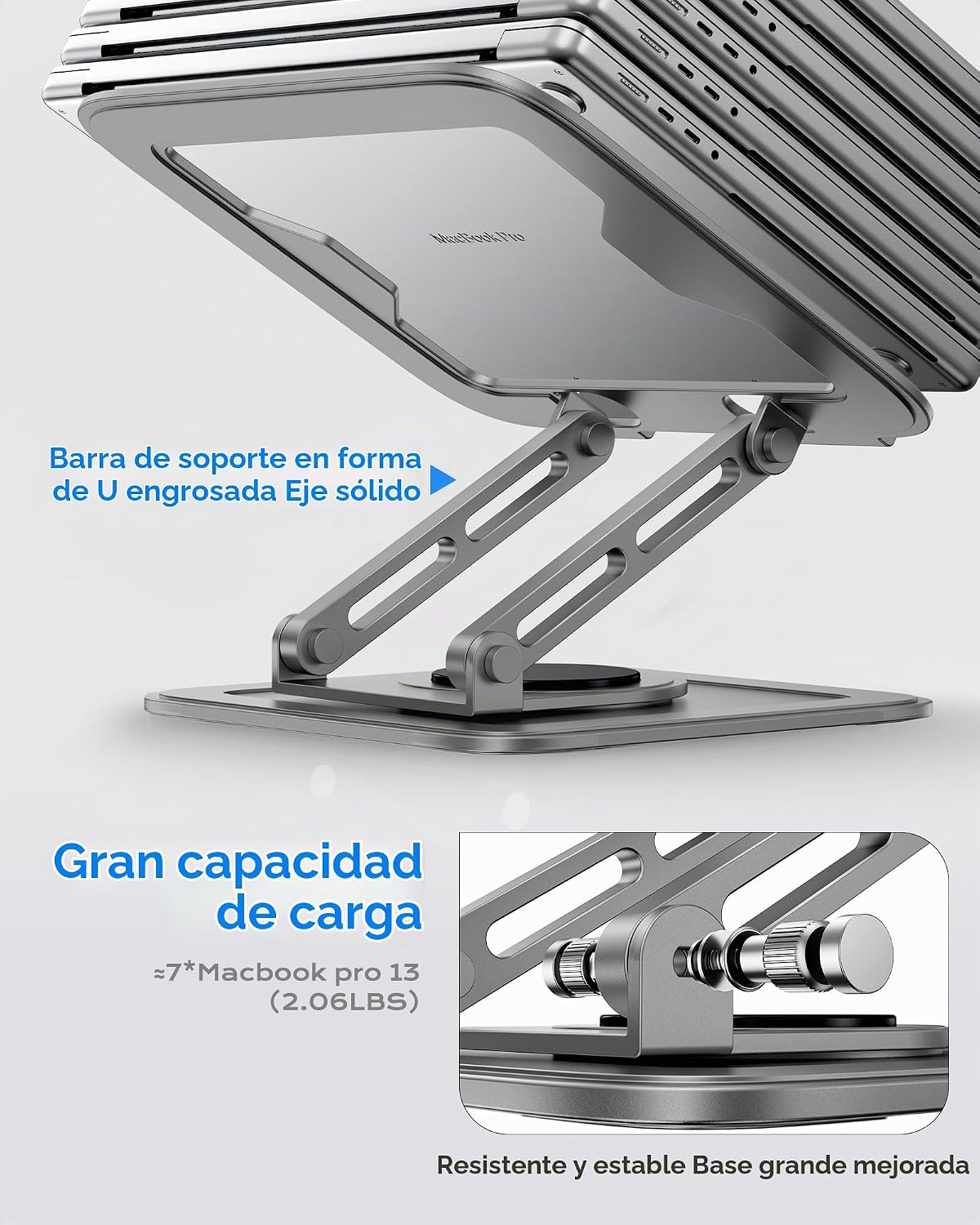 Soporte Ajustable para Laptop de Escritorio con Base de 360°, Eleva...