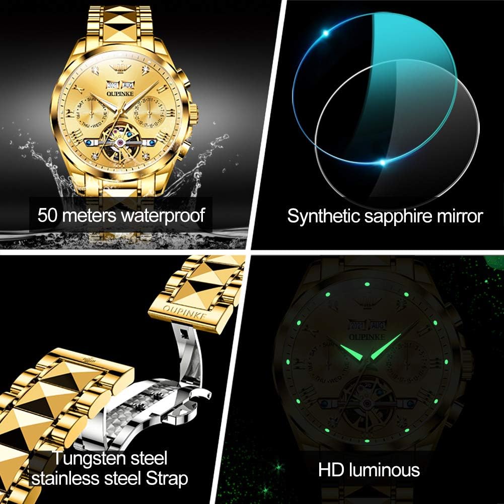 OLEVS Relojes esqueletos automáticos de acero inoxidable
