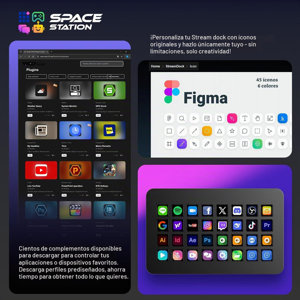 /VSDinside XL Streaming Deck y teclado macro - 32 teclas personalizables con ruedas de desplazamiento + luz RGB, teclado de acceso directo programable para jugadores creadores trabajan en OBS