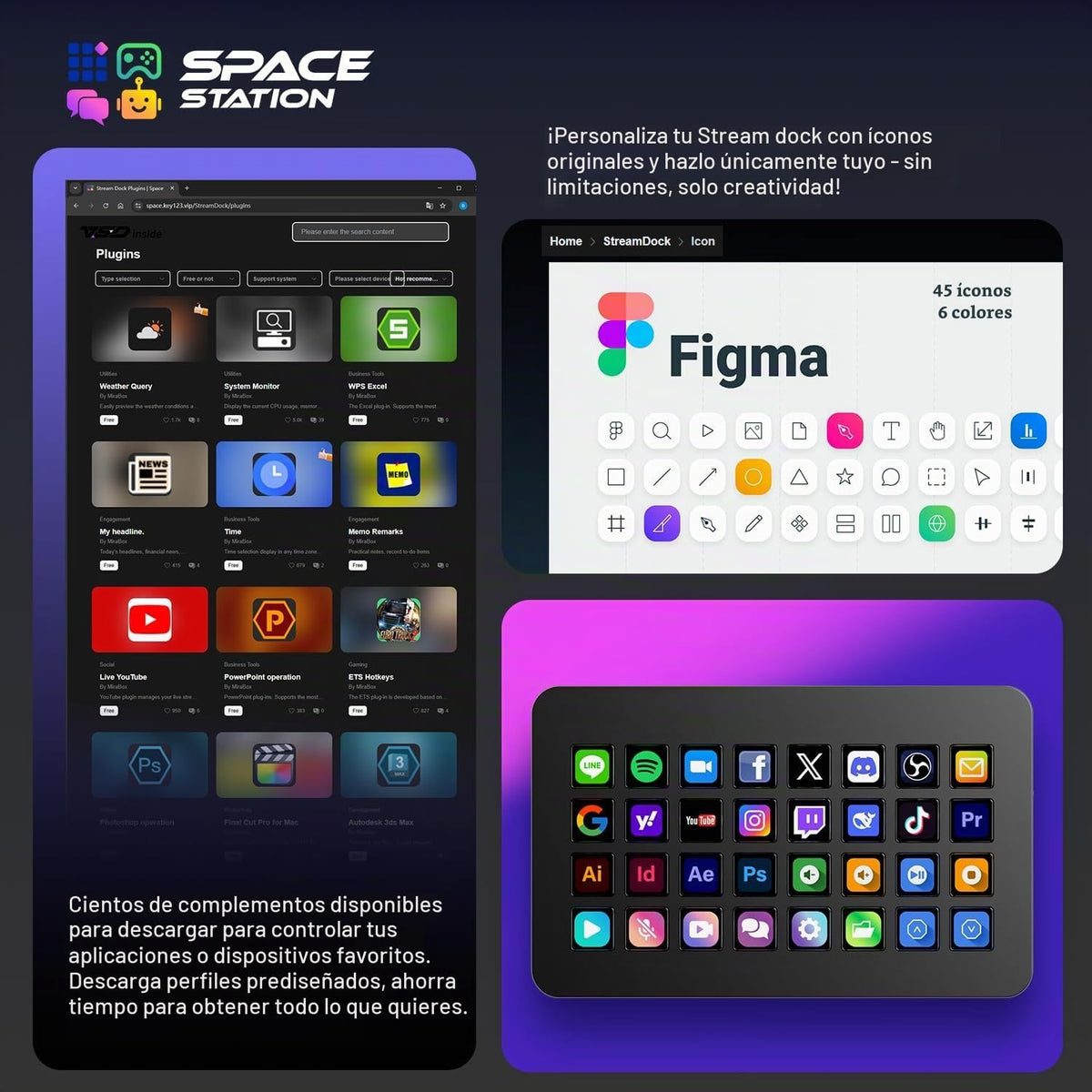 /VSDinside XL Streaming Deck y teclado macro - 32 teclas personalizables con ruedas de desplazamiento + luz RGB, teclado de acceso directo programable para jugadores creadores trabajan en OBS