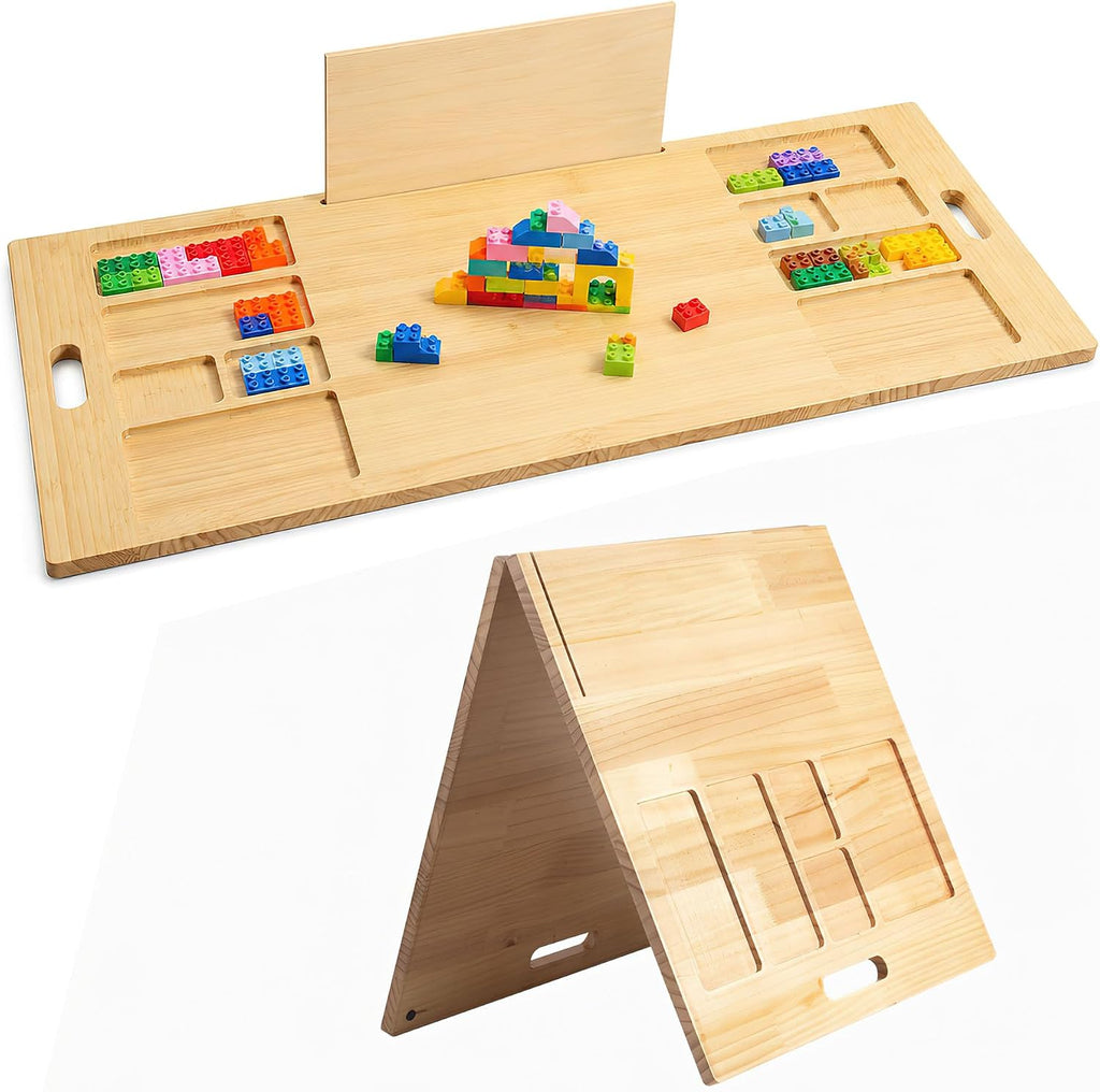 Bandeja/Falda de Construcción Plegable para Lego, Mesa de Construcción de Madera Grande, 41 x 21 in