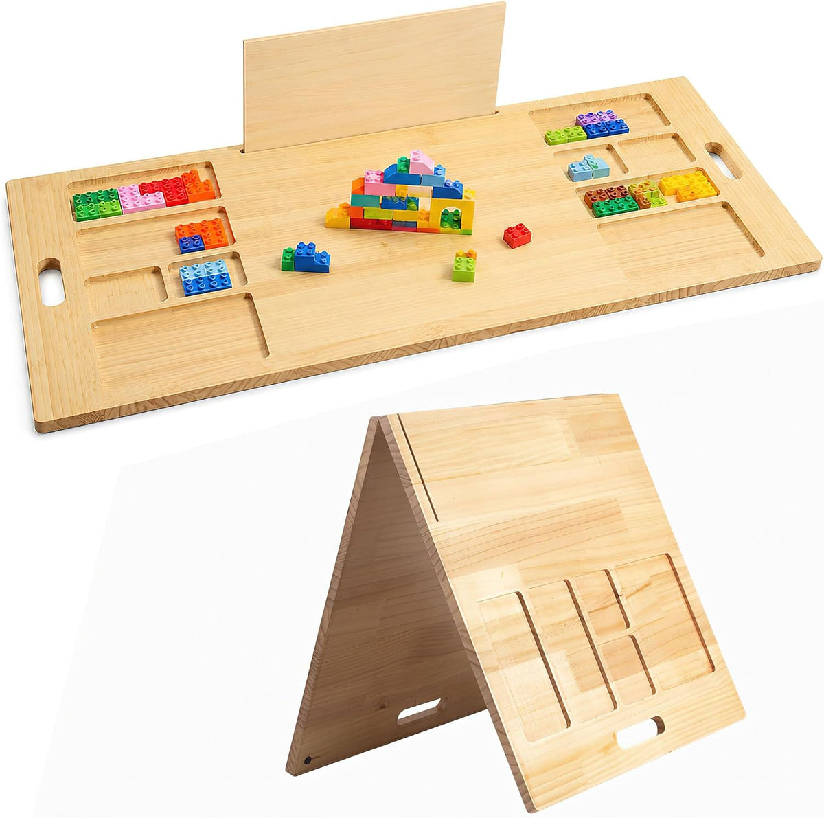 Bandeja/Falda de Construcción Plegable para Lego, Mesa de Construcción de Madera Grande, 41 x 21 in