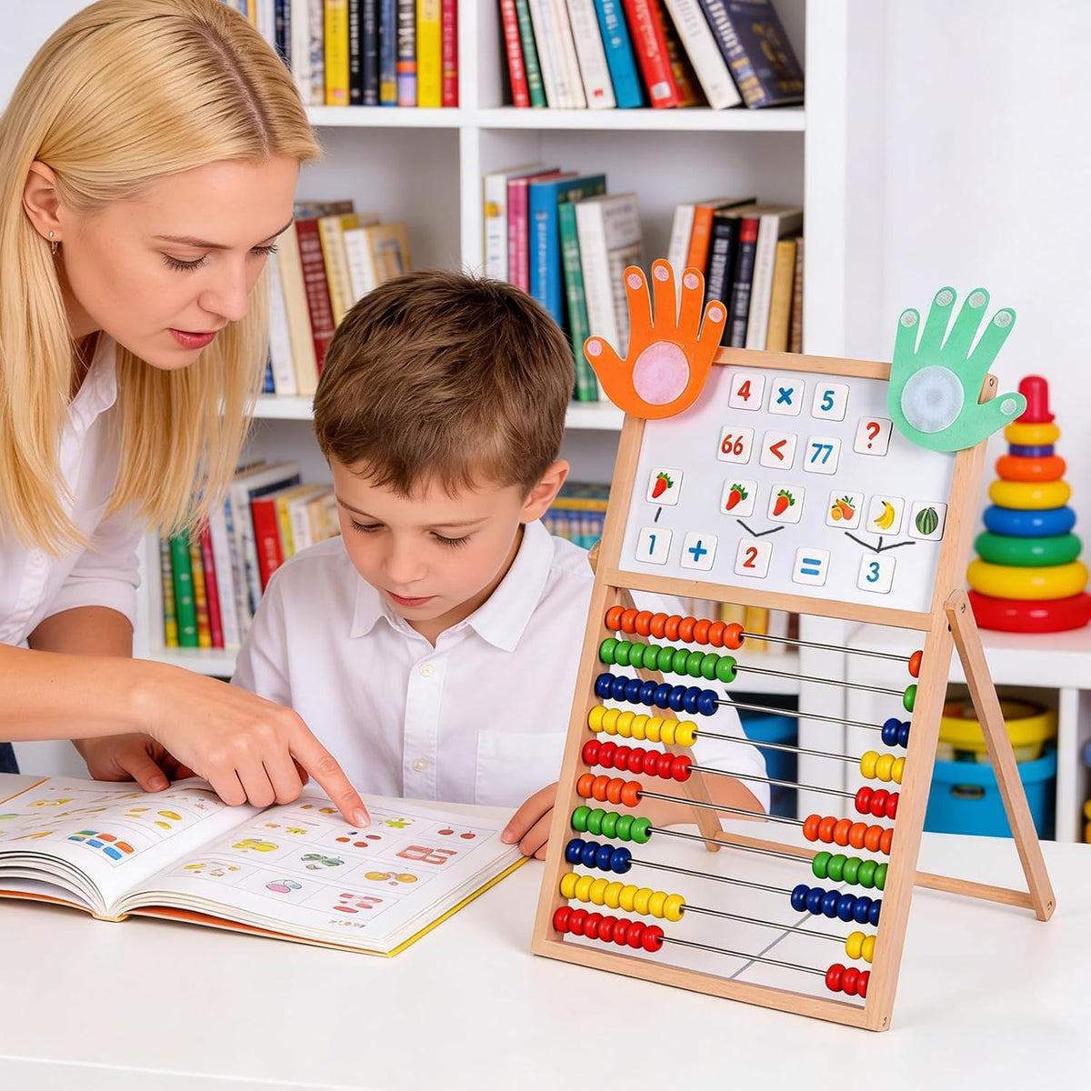 Ábaco de madera para matemáticas para niños - Pizarra negra de doble cara para niños pequeños