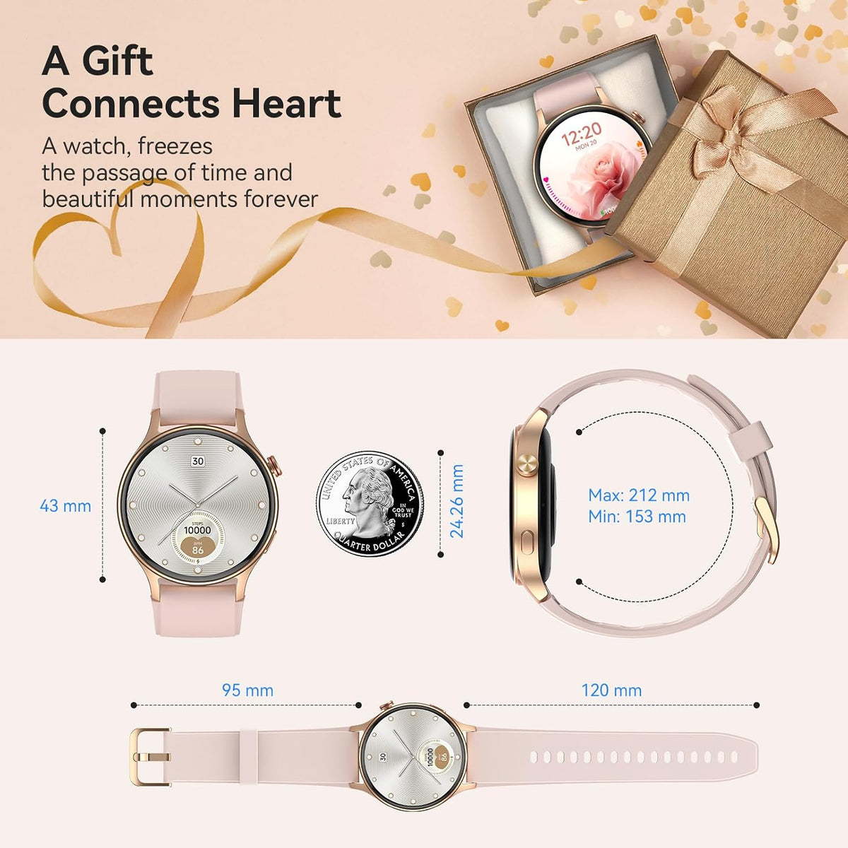 Aeac - Reloj inteligente para mujer, monitor de actividad de pantalla ultra transparente AMOLED con monitor de frecuencia cardíaca, sueño/SpO2, reloj inteligente para iPhone/Samsung/Android