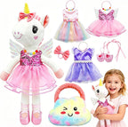 BOLZRA Juguetes de unicornio de bailarina para niñas de 4 a 6 años, juego de muñecas de animales de peluche de unicornio, 3 juegos de muñeca de ballet princesa con bolsa de felpa arcoíris, regalos de unicornios para cumpleaños, cesta de Pascua