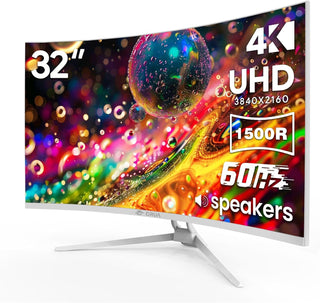 CRUA Monitor curvo blanco de 32 pulgadas, 4K UHD (3840 x 2160P) pan...