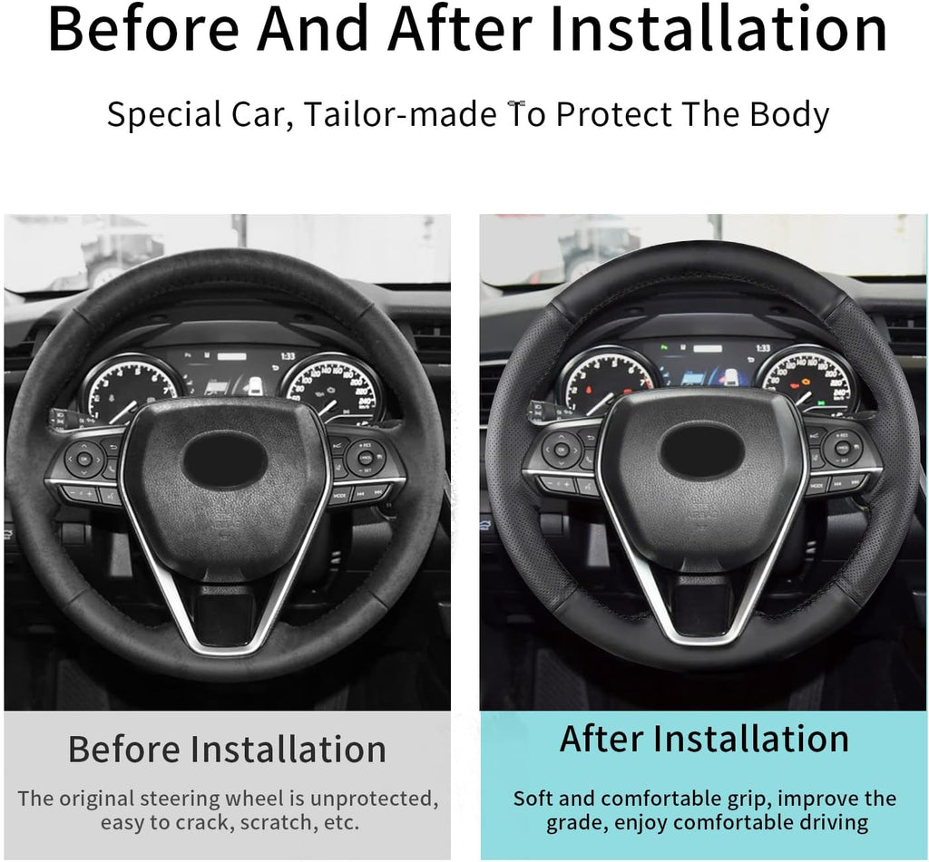 Funda de Volante Cosida a Mano, Compatible con Toyota RAV4 SUV 2019-2024 / Avalon 2019-2022 / Camry 2018-2024 / Corolla 2020-2025, Funda de Volante de Microfibra de Cuero con Envoltura