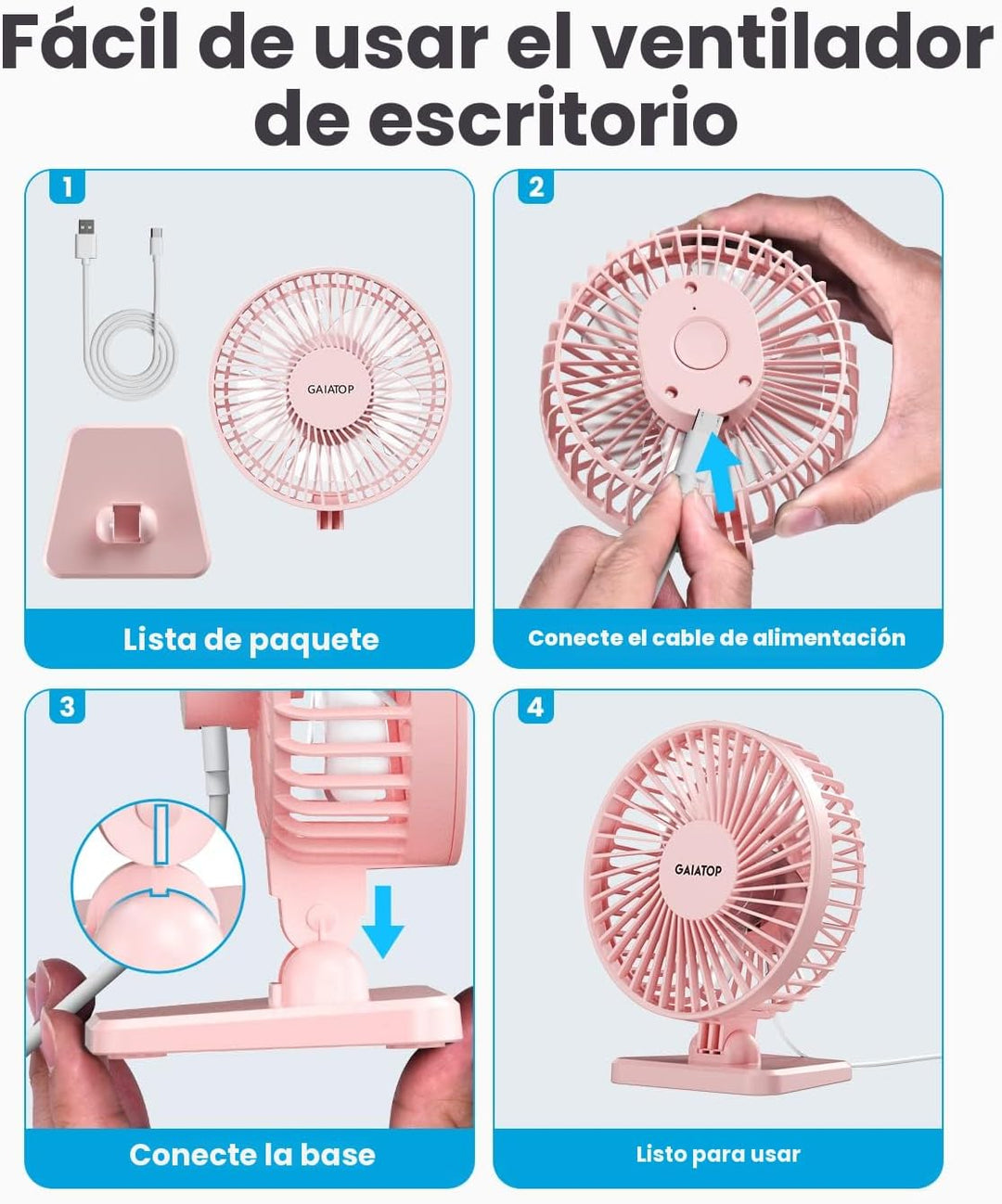 Gaiatop Ventilador de escritorio USB, pequeño pero potente, portáti...