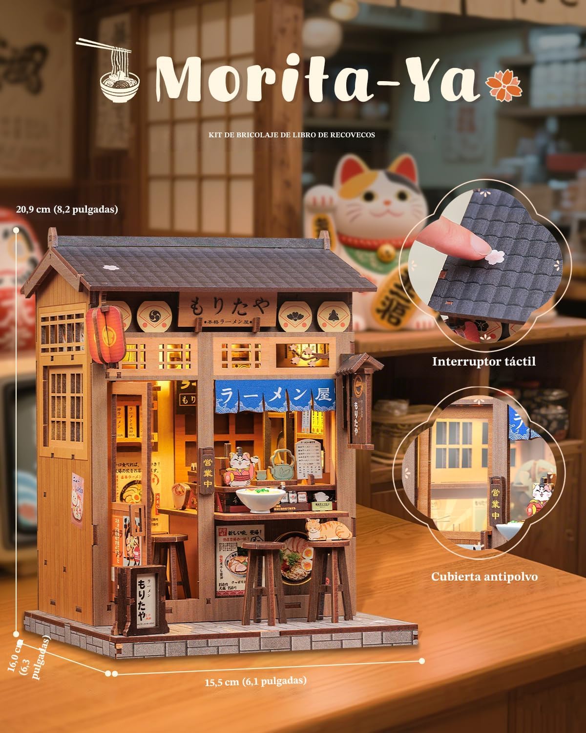 CUTEBEE Kit de rincón de libros - Casa en miniatura DIY Tienda de ramen de
