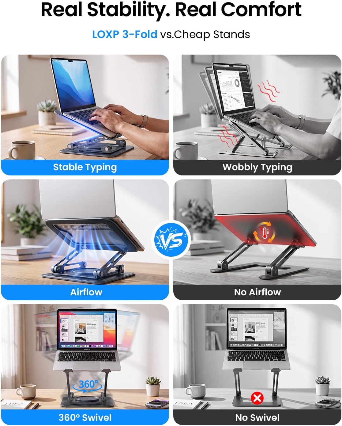 Soporte para laptop de 15 pulgadas para escritorio giratorio de 360°