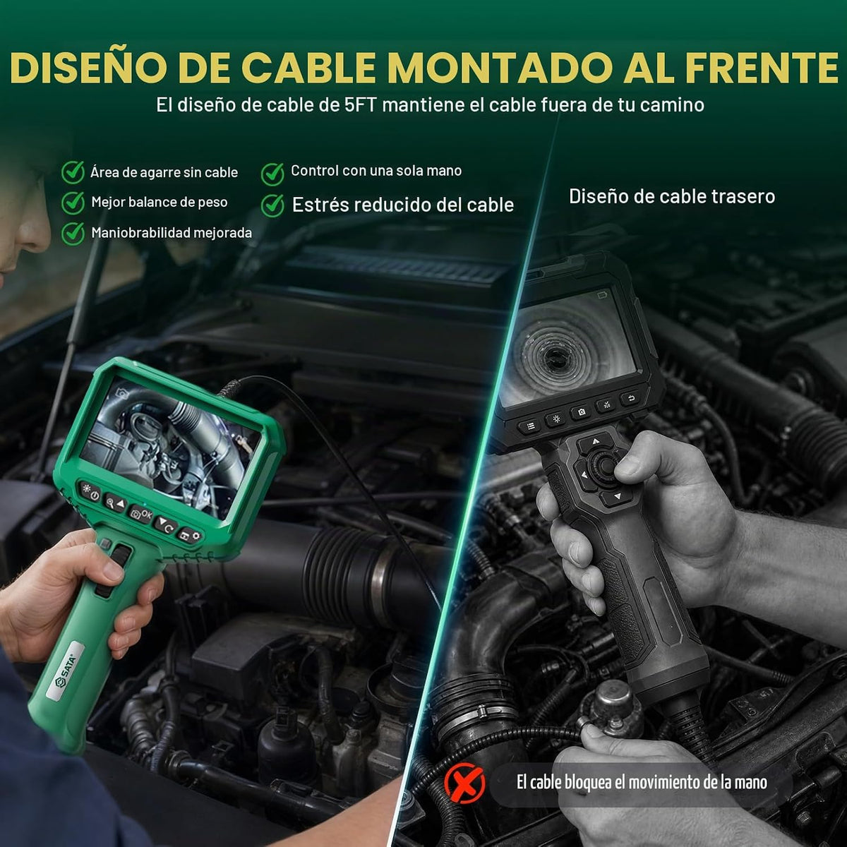 SATA Cámara articulada de boroscopio con luz, endoscopio bidireccional de