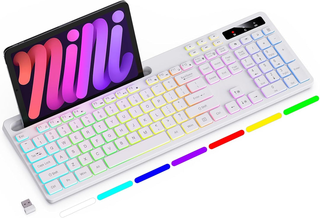 Soueto - Teclado inalámbrico con retroiluminación RGB de 7 colores,...