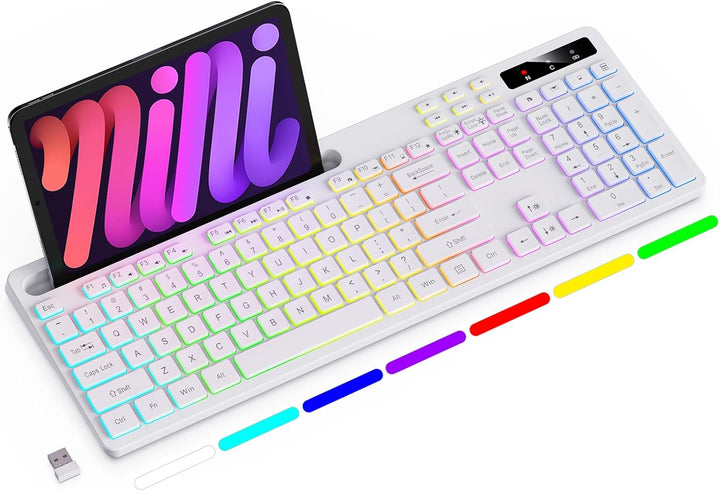 Soueto - Teclado inalámbrico con retroiluminación RGB de 7 colores,...