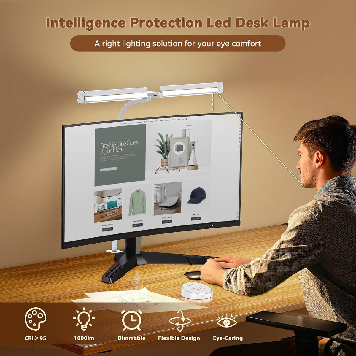 Lámpara Lámpara de escritorio LED con abrazadera: lámpara de escritorio de arquitecto para oficina en casa, cuidado de los ojos, monitor de computadora de doble cabeza, luz de escritorio de trabajo con control remoto, lámpara de mesa de escritorio