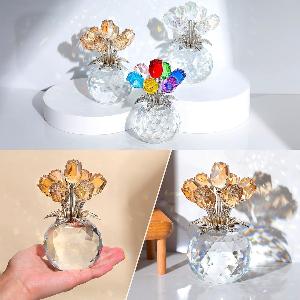 Figura de rosas doradas de cristal, ramo de rosas de cristal, decoración coleccionable, regalos para esposa, mujer, mamá en el día de la madre, día de San Valentín, aniversario de boda