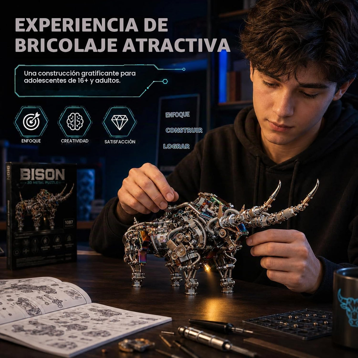 Rompecabezas de metal 3D para adultos, kits de modelo de bisonte, rompecabezas de metal 3D, toros mecánicos, bloques de construcción, montaje difícil de bricolaje, regalos de alta gama para hombres