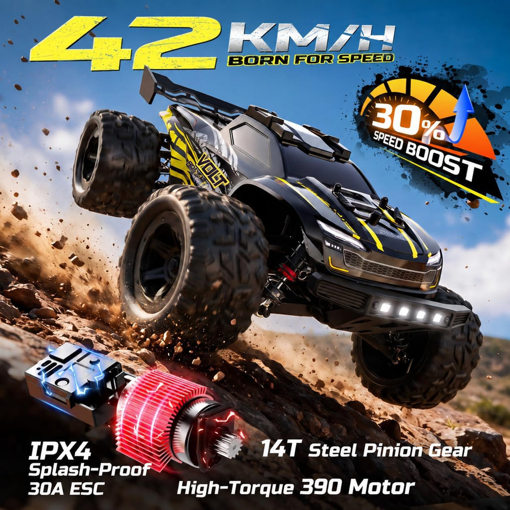 DEERC Coches de control remoto rápidos, 42 KM/H, camión RC todoterreno a