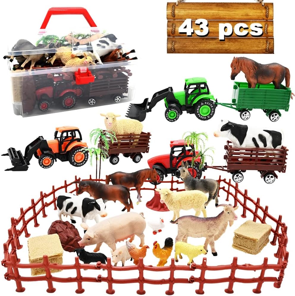 Kimicare Paquete de 3 Tractores de Juguete de Granja con 40 Figuras...