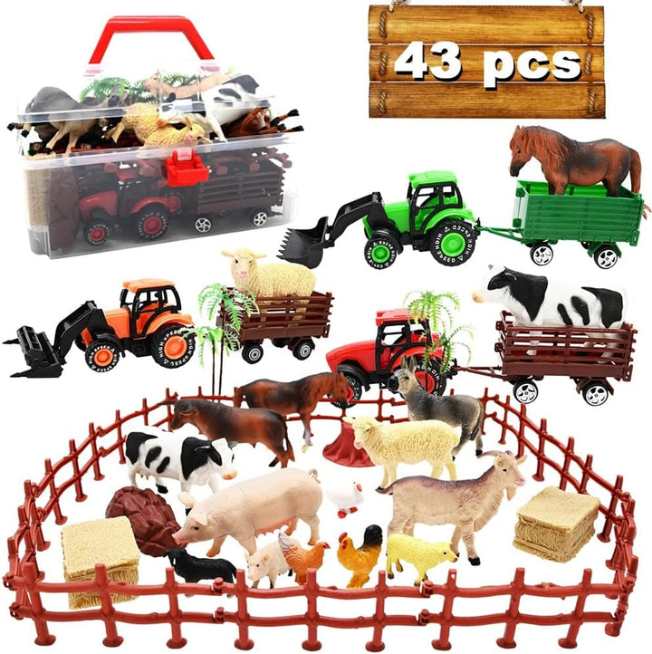 Kimicare Paquete de 3 Tractores de Juguete de Granja con 40 Figuras...
