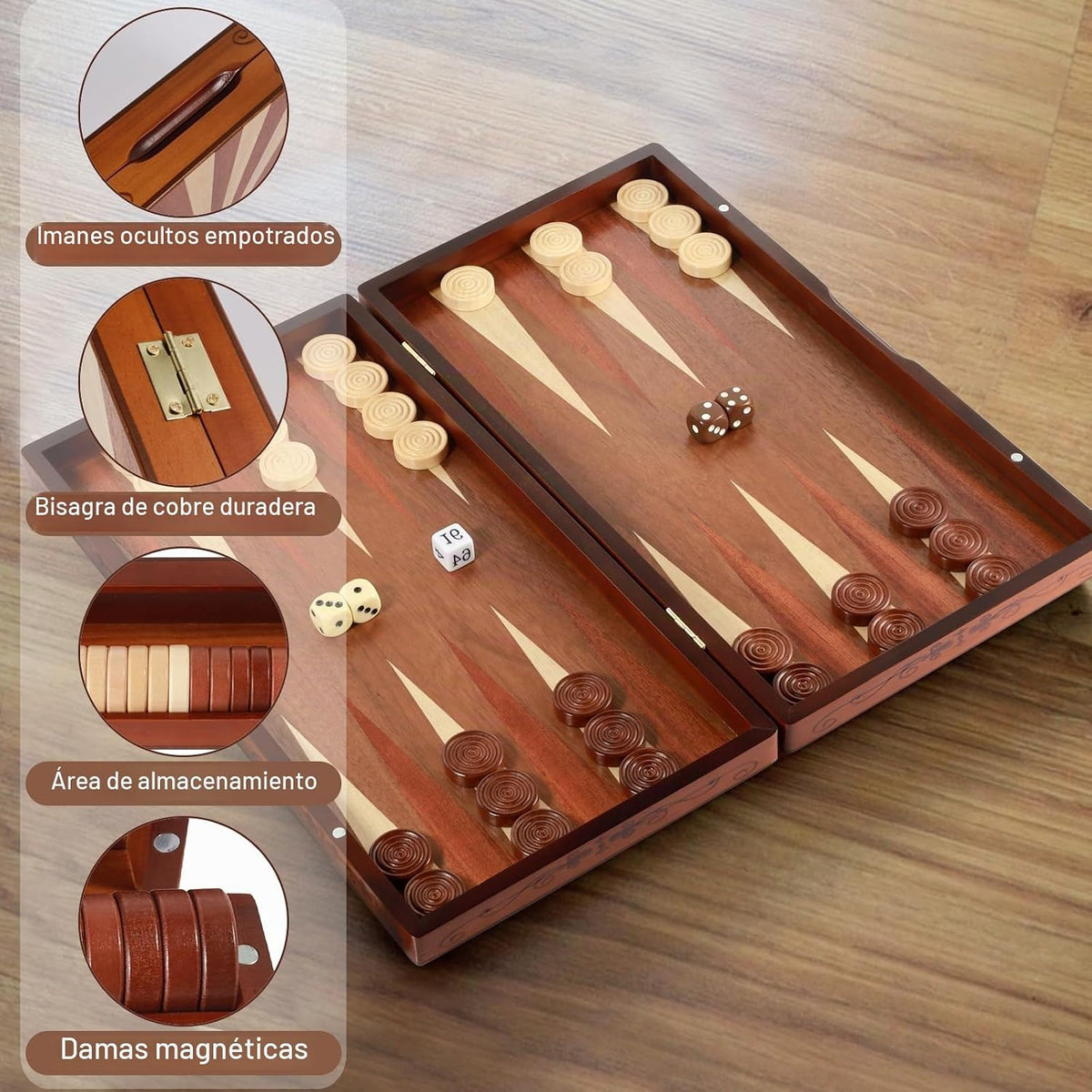 Juego de backgammon de madera hecho a mano, juego de mesa grande de 16 pulgadas con piezas de gran tamaño, juego clásico de estrategia para 2 jugadores, perfecto para adultos y niños