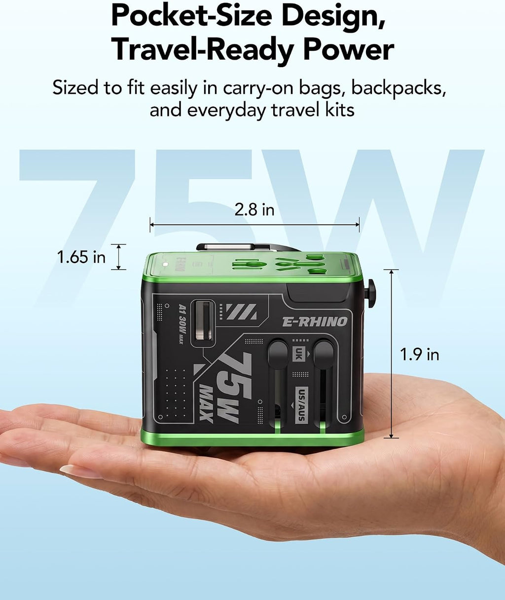Adaptador de viaje universal de 5 puertos de 75 W, carga todo en uno
