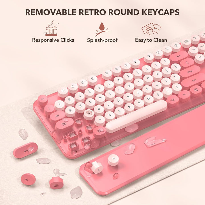 Combo de teclado y mouse inalámbricos, teclado retro con teclas red...
