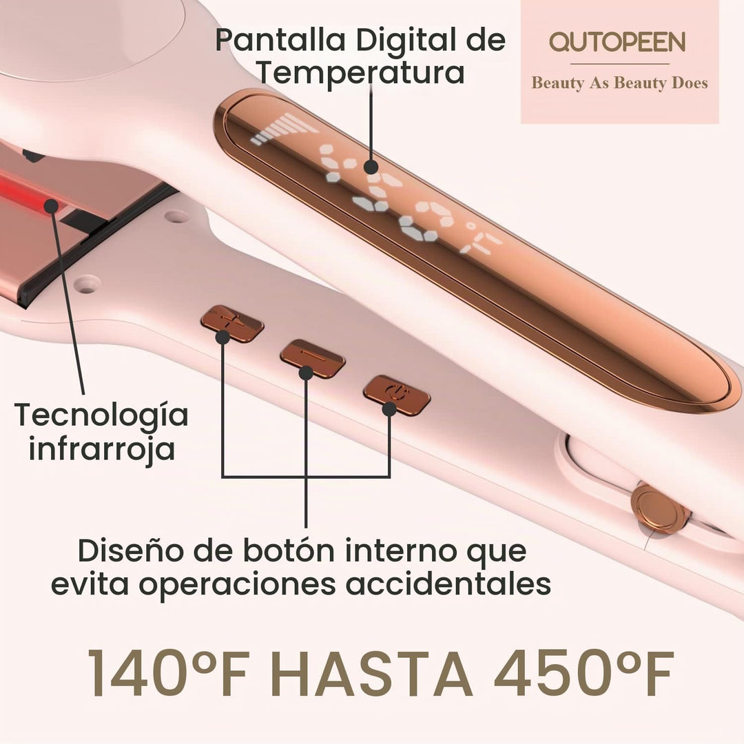QUTOPEEN Plancha de pelo infrarroja rosa de 2 pulgadas, plancha pla...