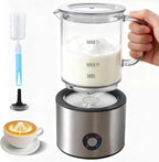 Espumador de leche desmontable, espumador de leche y vaporizador 4 en 1, apto para lavavajillas, espumador de vidrio de 16.9 onzas, espumador de leche eléctrico para café, café con leche, chocolate
