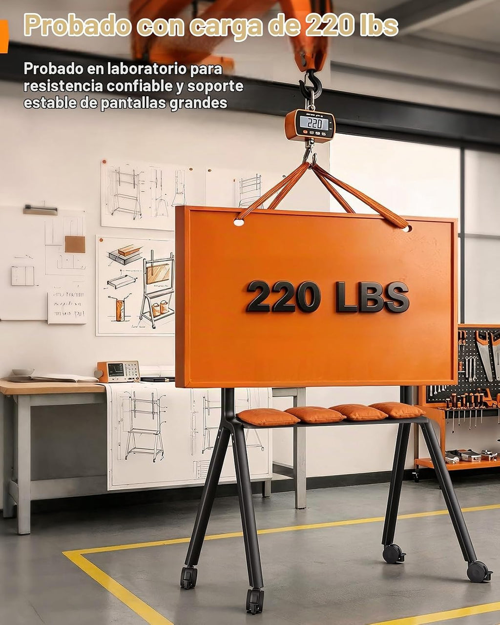 Lámpara Perlegear Soporte de TV rodante para televisores de 42 a 90 pulgadas de hasta 220 libras, soporte de TV resistente de cuatro patas con ruedas bloqueables, carrito de TV móvil de altura ajustable para