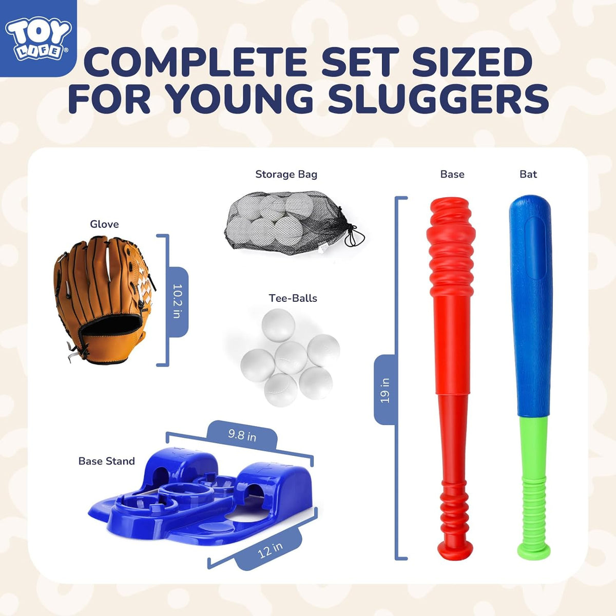 TOY Life Tball Set para niños de 3-5 y 5-8 años – Juego de camiseta de béisbol y bate para niños pequeños con guante y 6 pelotas – Regalo ideal para jugar al aire libre y entrenamiento de principiantes