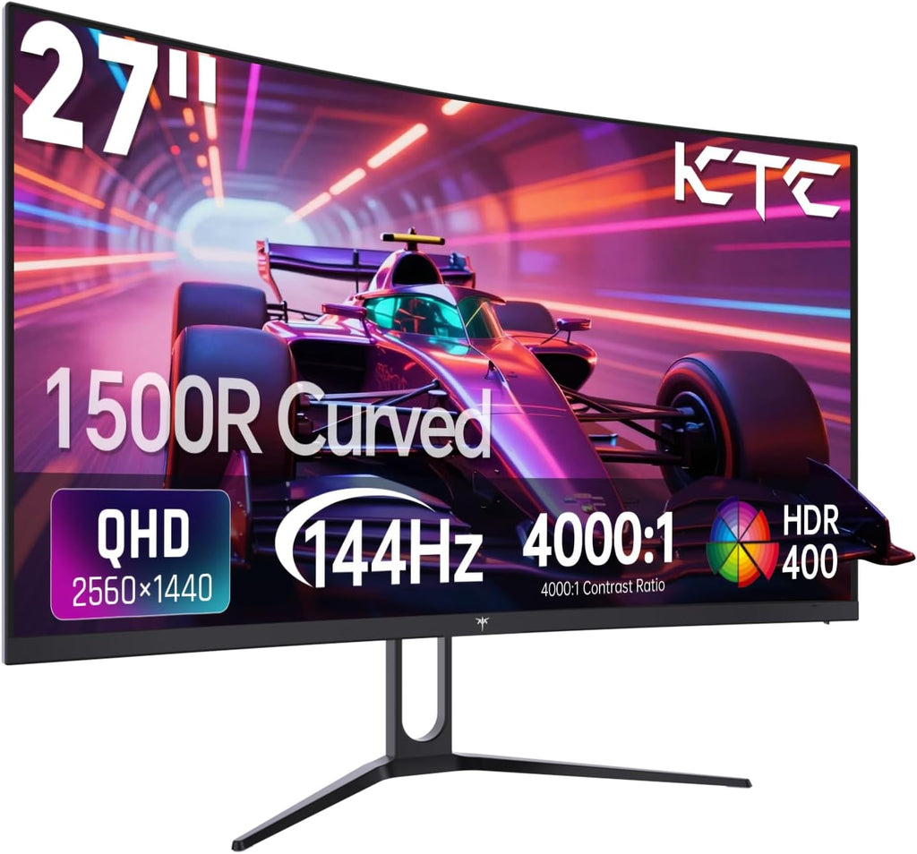 KTC Monitor curvo del juego de 27 pulgadas, monitor de PC 1440P QHD 144Hz