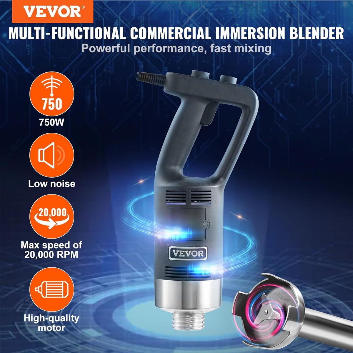 VEVOR Licuadora comercial de inmersión 12", mezclador resistente 750W