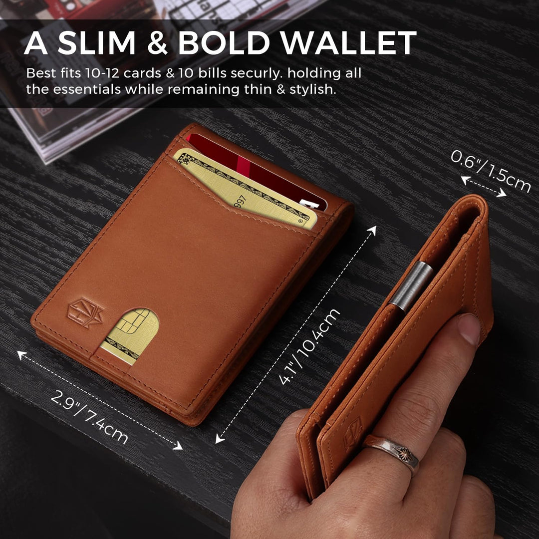 Zitahli Cartera de cuero genuino para hombre, 12 tarjetas, delgada,...