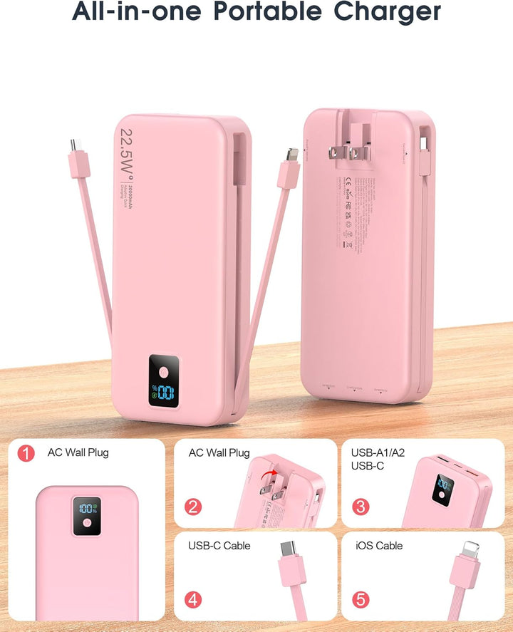 Cargador portátil, 20000 mAh 22.5 W, cargador de batería de carga r...
