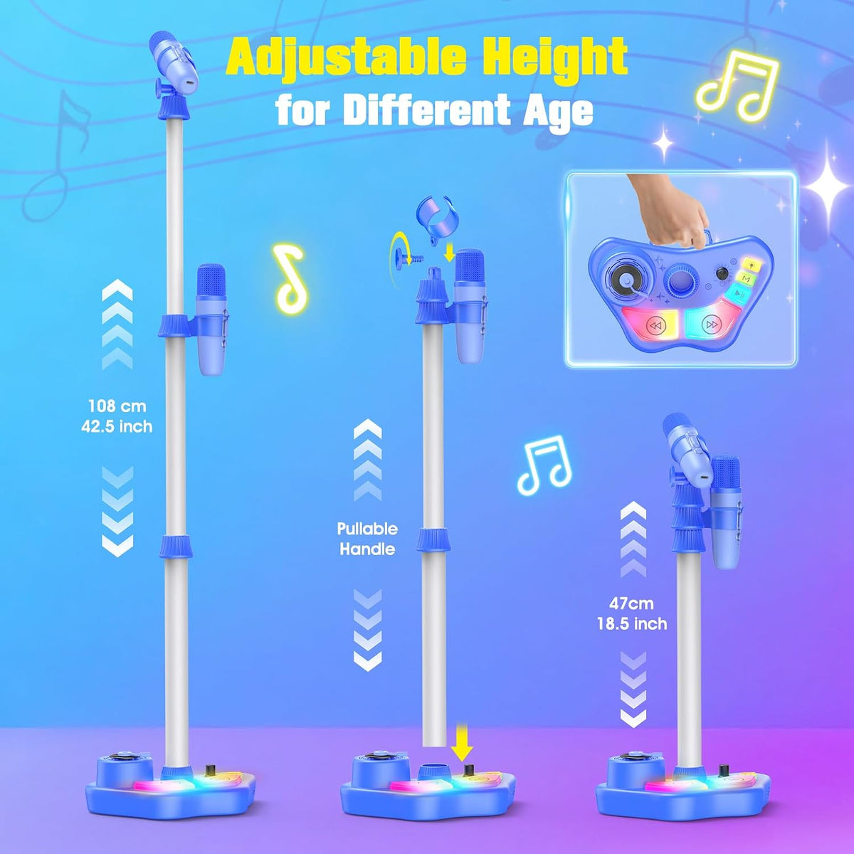 Máquina de karaoke de pie de juguete para niños de 3 a 5 4 a 6 5 a 7 años, regalos de Navidad y cumpleaños para niños de 3, 4, 5, 6, 7, 8 años, micrófono de karaoke recargable para niños con 2