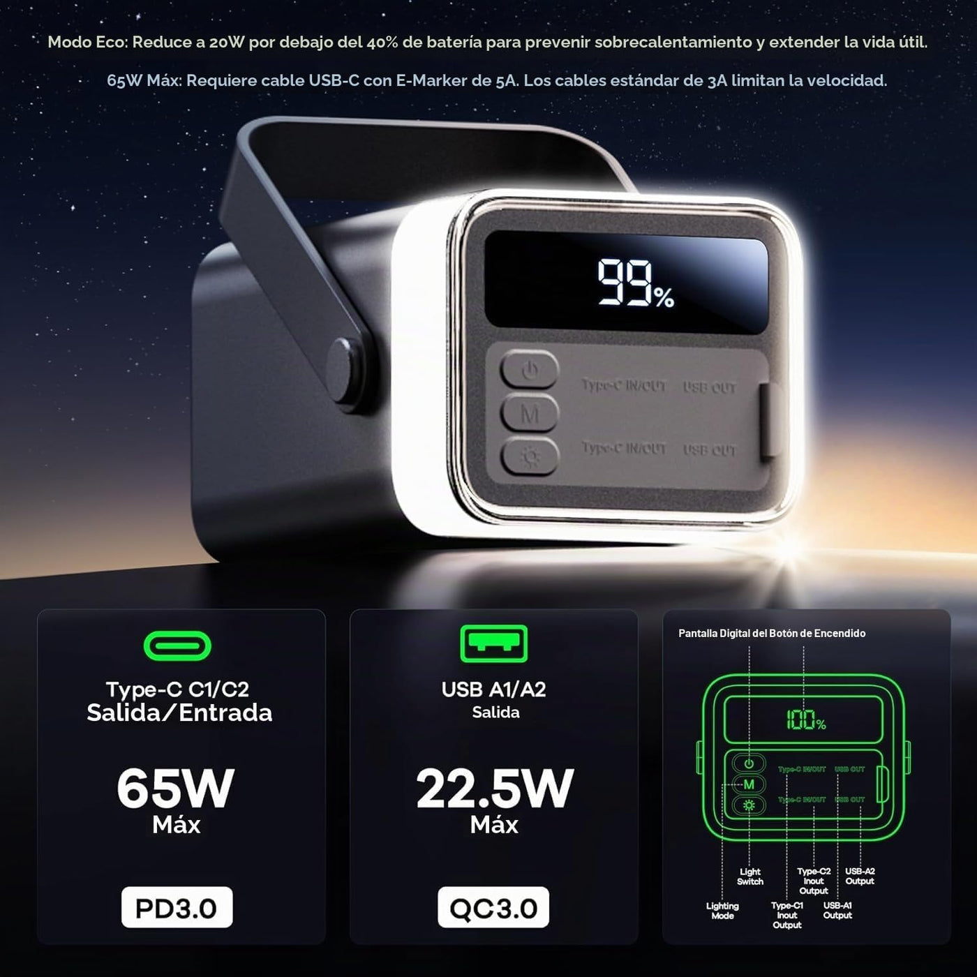 65W Banco de energía 40000mAh portátil cargador portátil batería -...