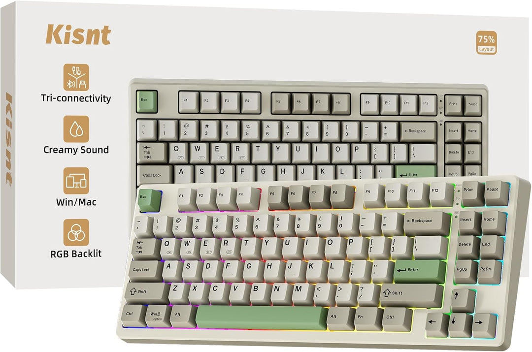 Kisnt Teclado mecánico inalámbrico KN85 para juegos, diseño del 75%...