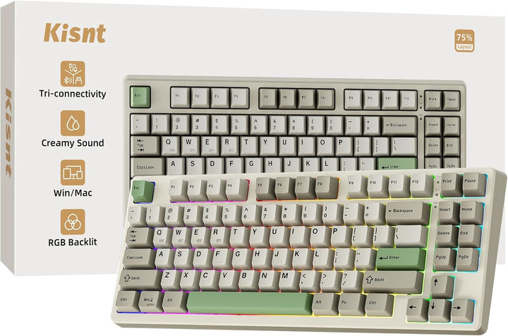 Kisnt Teclado mecánico inalámbrico KN85 para juegos, diseño del 75%...