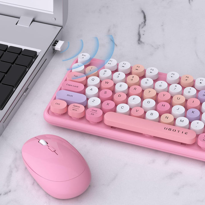 UBOTIE Teclado inalámbrico colorido para computadora y mouse óptico...