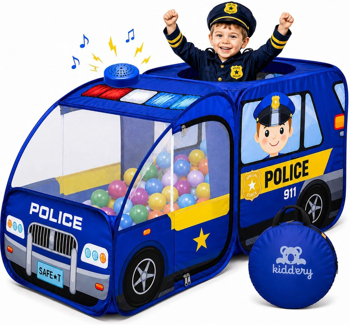 Carpa de Juego Desplegable de Policía para Niños con Botón de Sonido para Niños Pequeños, Niños, Niñas, Interiores y Exteriores – Casa de Juegos para Diversión Interactiva - Plegable, Configuración