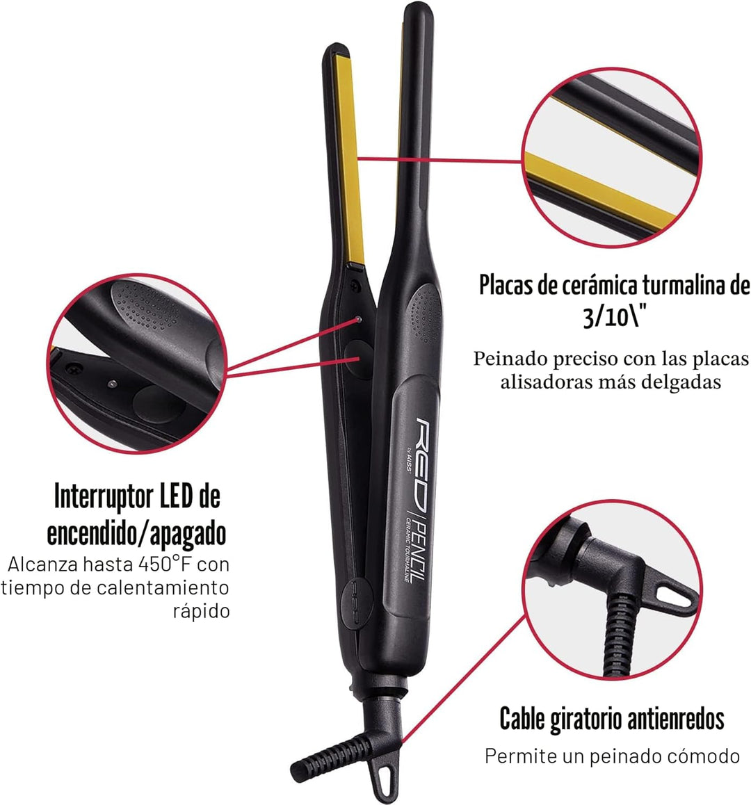 Kiss Red by Pencil - Plancha plana para el cabello, 0.3 pulgadas, c...