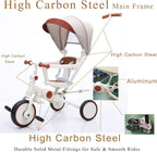 Triciclo plegable de empuje para niños pequeños con toldo, triciclo de equilibrio 8 en 1 con asa, triciclo para niños de 1 a 3 años, triciclos plegables para niños (blanco)