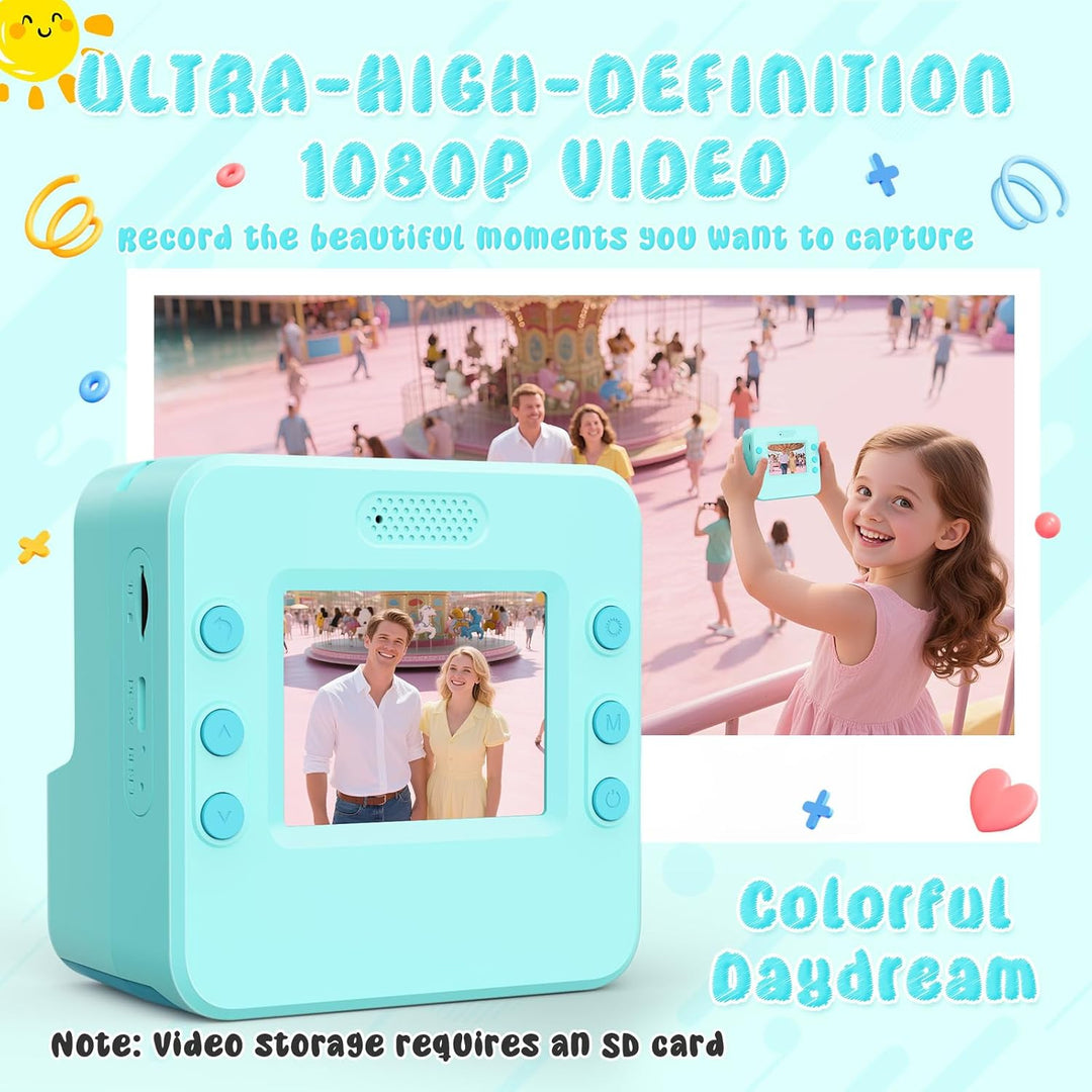 Cámara para niños, impresión instantánea con lente abatible, video...