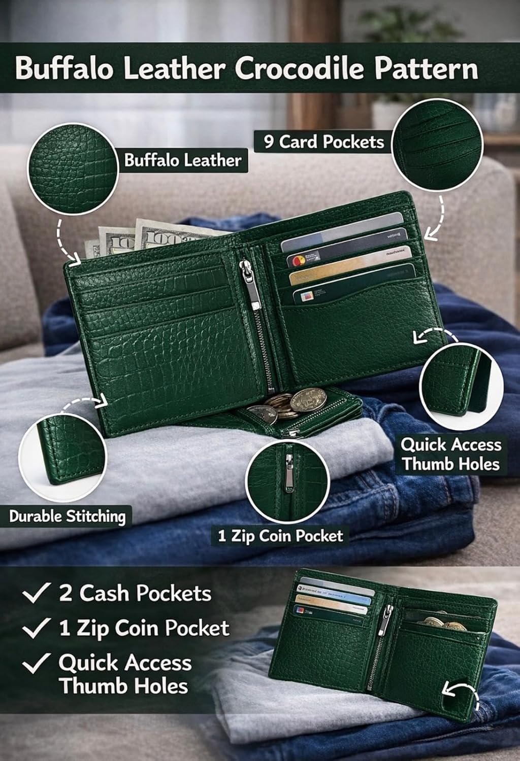 Billetera de cuero con bloqueo RFID, clásica y minimalista, plegabl...